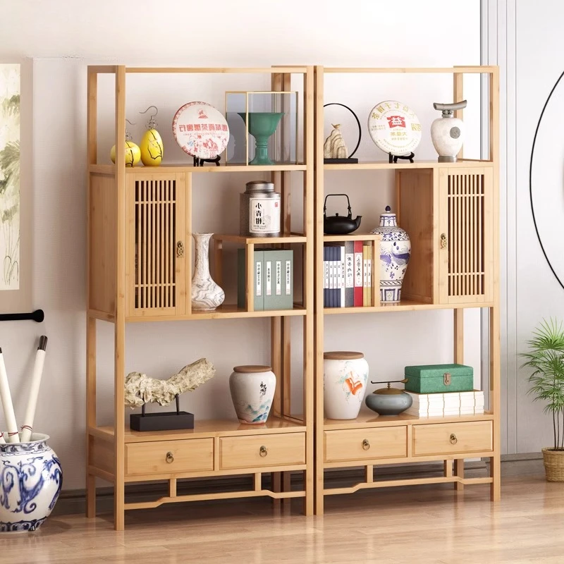 Bogu Rak Buku Rak Kayu Solid Bambu Cina Antik Rak Ruang Teh Rak Teh Set Teh Kabinet Kantor Duobao Pavilion