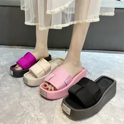 Women Thick Bottom Platform Slippers Female Summer Thick Bottom Cross Wedges Sandals Chunk Slides Green 2023 Zapatillas Mujer