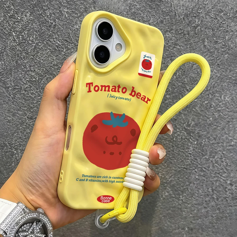 Niedliche Tomatenbär-Silikon-Handyhülle für iPhone 17 15 13 11 12 14 16 17 Pro Max 14 Plus Air mit Lanyard, modische Hülle – Detail 7