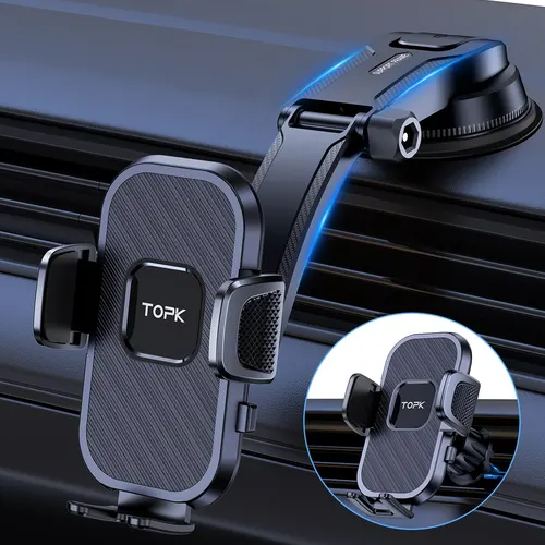 TOPK 차량용 휴대폰 홀더 중력 스탠드, 아이폰, 샤오미, 삼성용, 모바일 지원, 대시 보드, 앞 유리, 에어 벤트, 휴대폰 마운트 