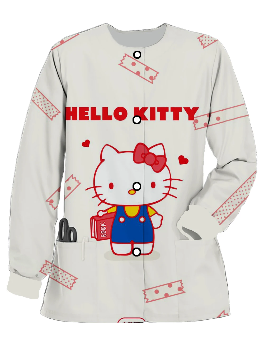 Hello Kitty printed women's spring and autumn button cardigan dentist work clothes long-sleeved frosted casual nurse uniform