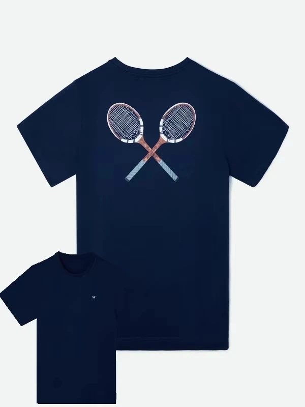 

2025 Silbon Summer Fashion Tennis Season Cotton T Shirt Unisex Classic Print Cotton Casual Round Neck Short Sleeve Loose Tee