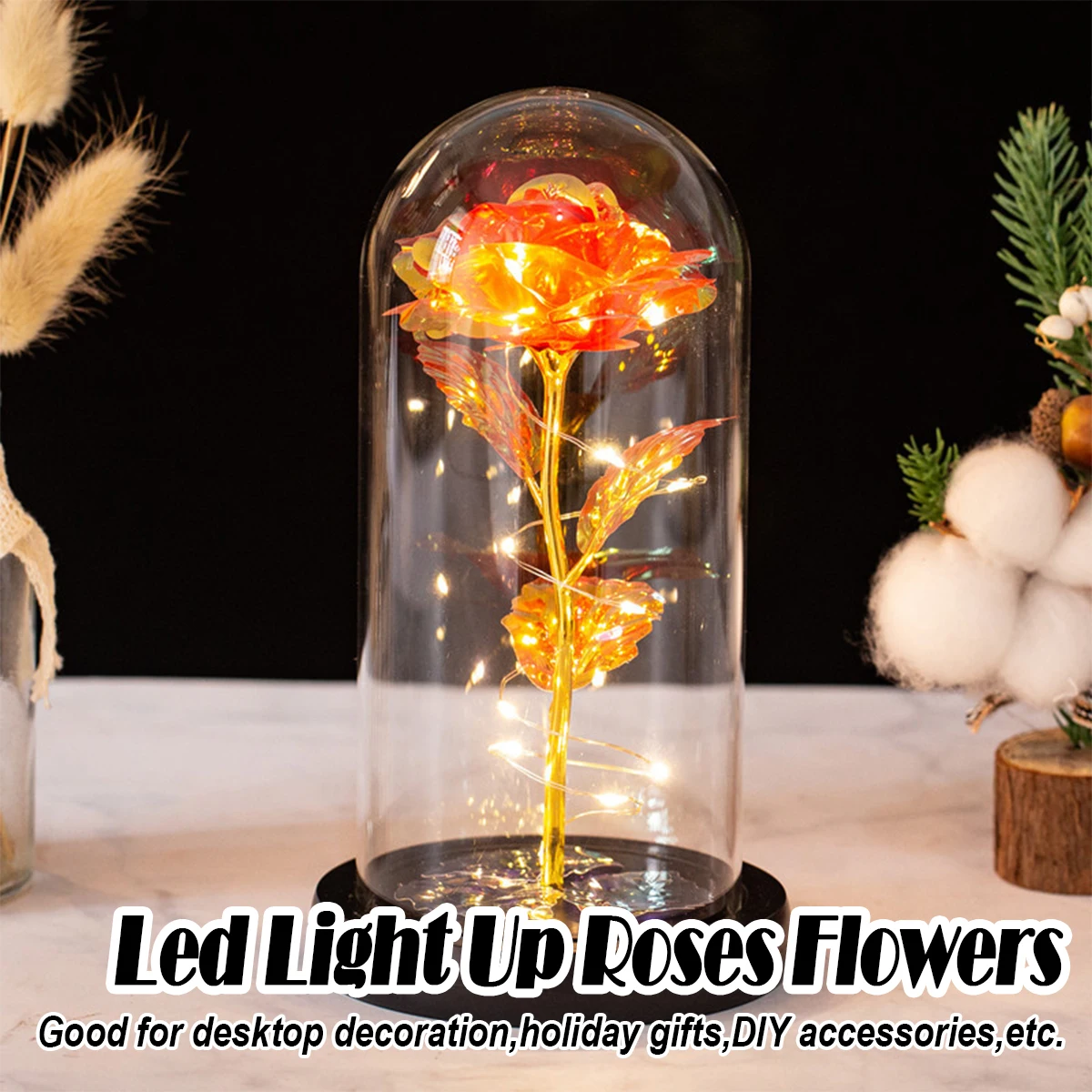 Fairy Led Enchanted Dolity Girlfriend Flexible Beauty In Flowers Wedding Mother's Decoration Plastic Rose For Handmade Christmas