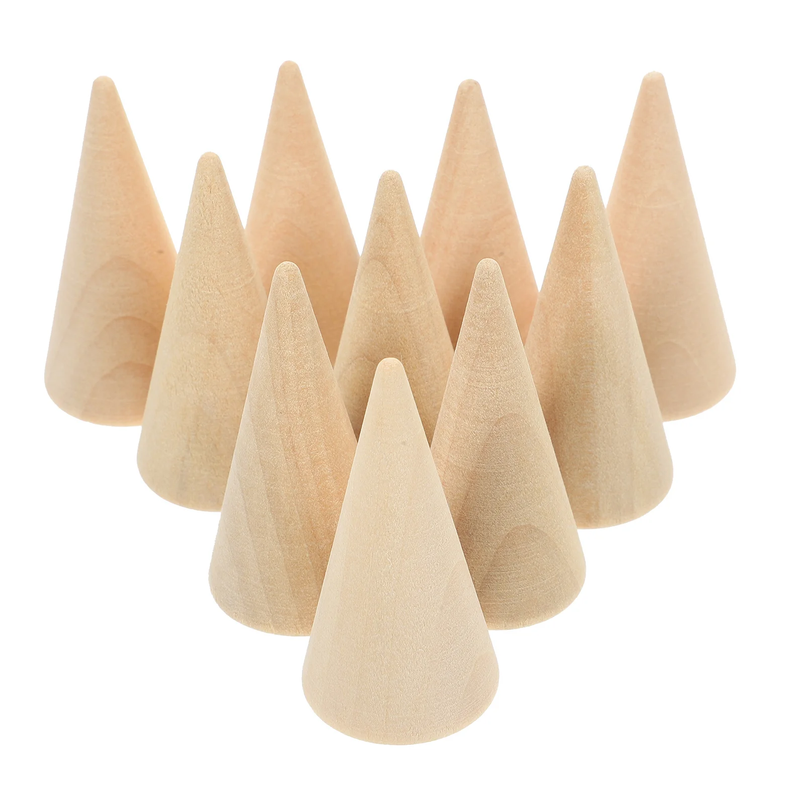 

10Pcs Wooden DIY Cone Craft Unfinished Wood Jewelry Ring Display Stand Holder Organizer 2.5x5.3cm Mini Wood Ornament