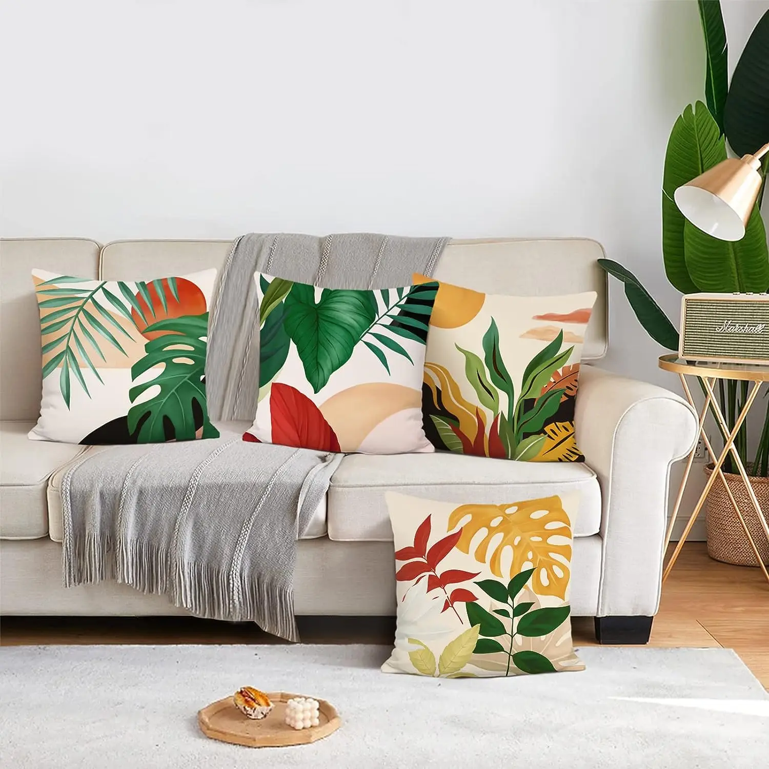 Tropical Leaves Throw Pillowcase Summer Palm Leaf Decorative Pillowcase Short Plush Cushion Cover Sofa Terrace Decoration