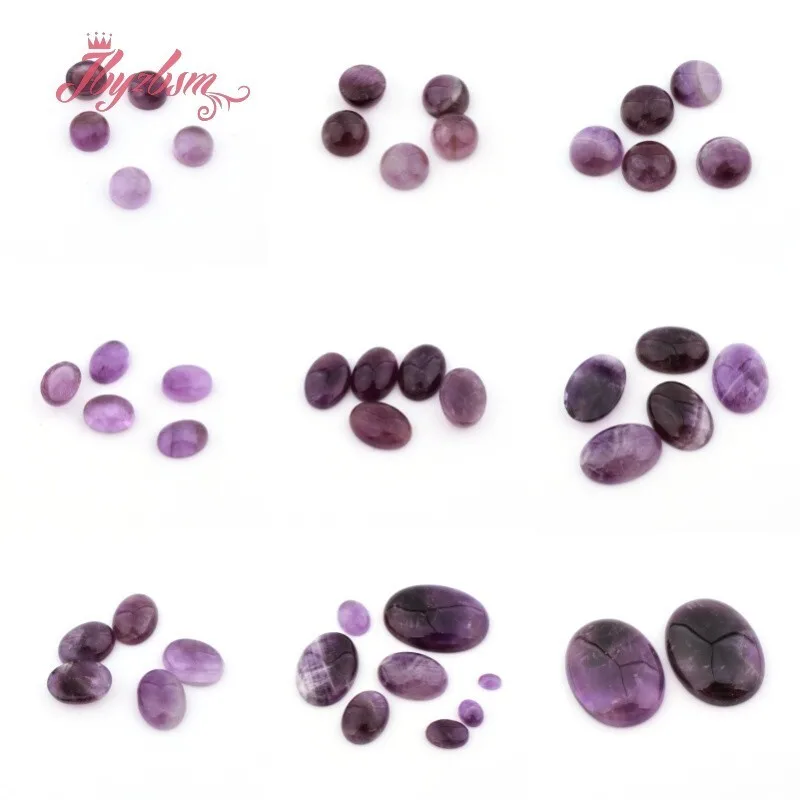 Amethyst Coin Oval CAB Cabochon Flatback Dome Undrilled Natural Stone Bead for DIY Accessories Earring Ring Jewelry Making 5 Pcs