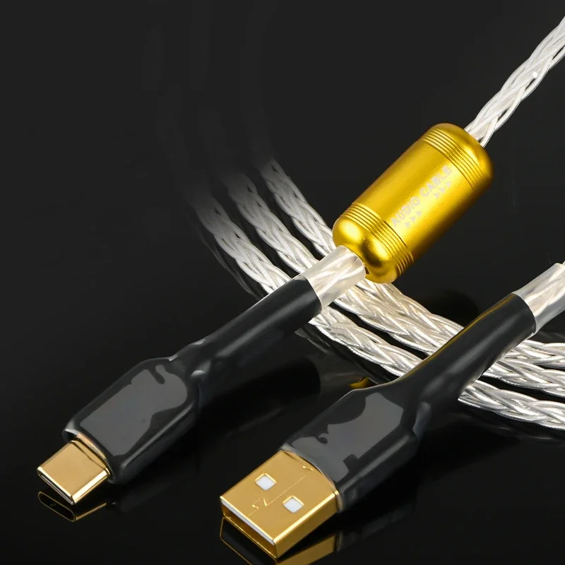 HiFi Audio Posrebrzany kabel typu C na USB do dekodera karty dźwiękowej telefonu komórkowego na komputer PC Linia danych