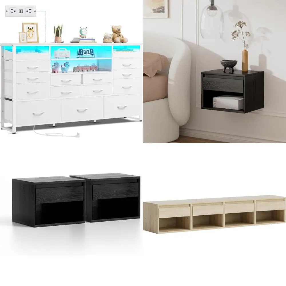 

Entertainment Center for 55-65 Inch TVs: LED-Lit Media Console with Charging Station and Storage