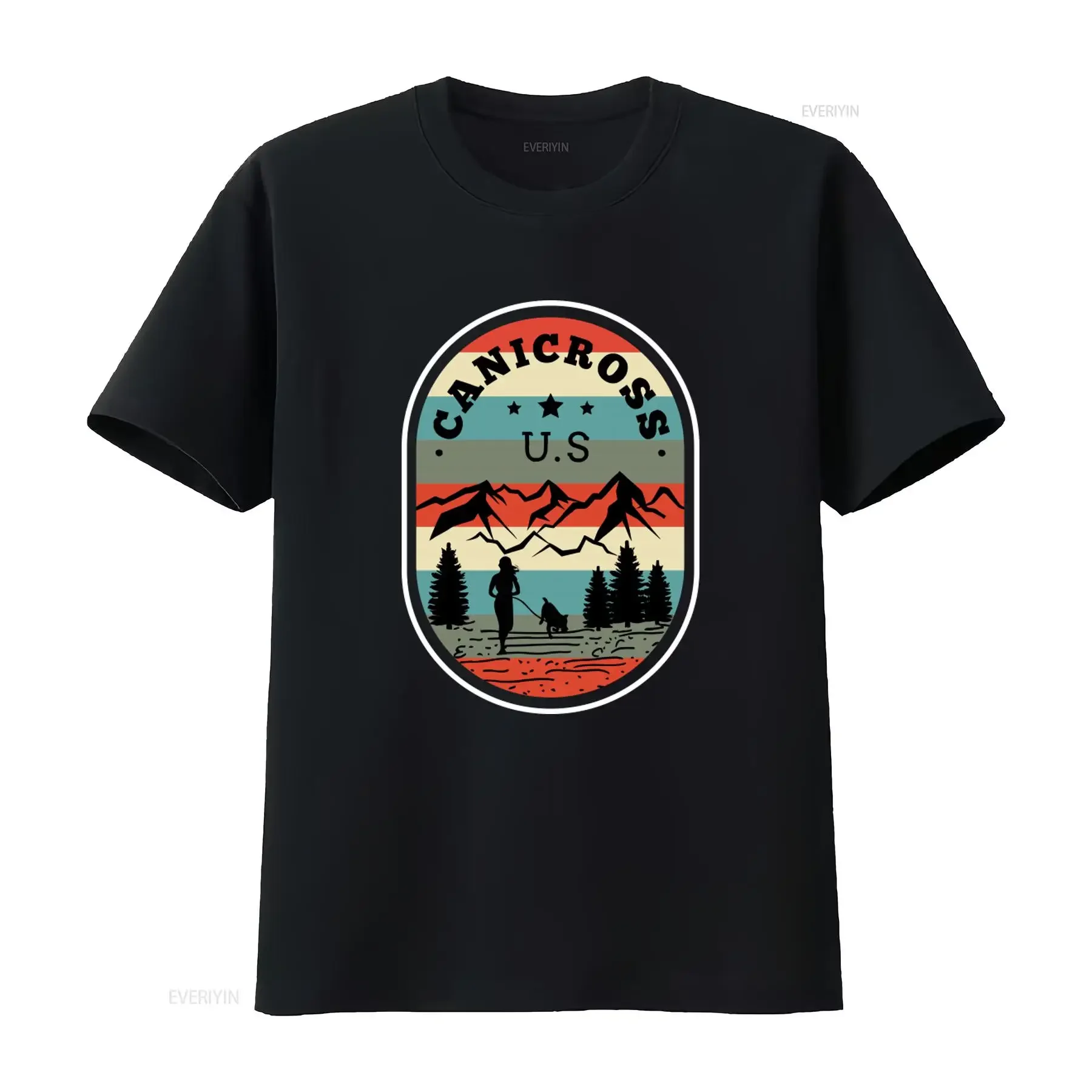 U S Canicross Trail Running Dog Lover T Shirt Outdoor Adventure Design vintage Washed Top For Everyday Wear Stretched graphic