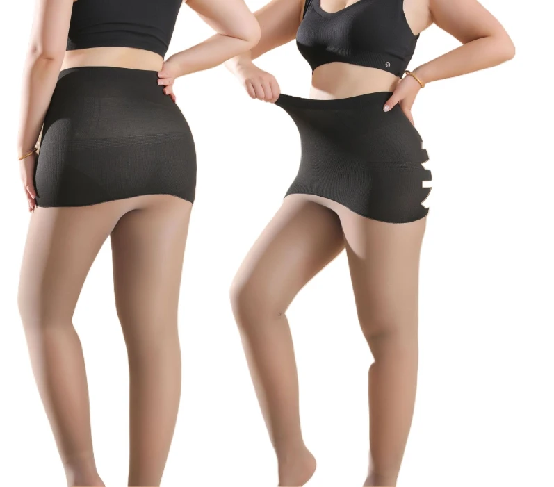 ‌ Medias desnudas sin costuras con forro polar de cintura alta de talla grande efecto de luz de agua pantimedias antideslizantes para mujer Otoño Invierno Primavera