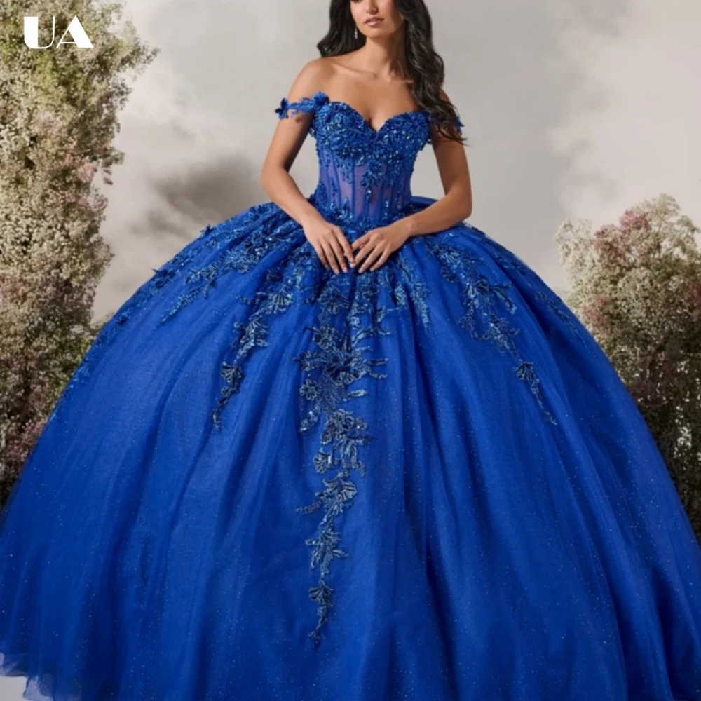 

ULBYANRY Customized A-line Appliqued Sweet 15 Dress for Woman, Vintage Off-the-shoulder Quinceanera Dress, Luxury Bow Ball Gown