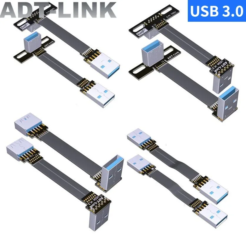 FPV USB 3.0 Type A USB-A Ribbon Flat Cable Up/Down Double 90 Angle USB A Type A Fast Charging Data Cable FPC USB-A Transfer Wire