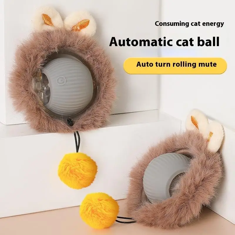 Interactive Cat Toy Intelligent Electric Automatic Rolling USB Rechargeable with Rope Sound Making Toy Ball Kitty Pet Toys