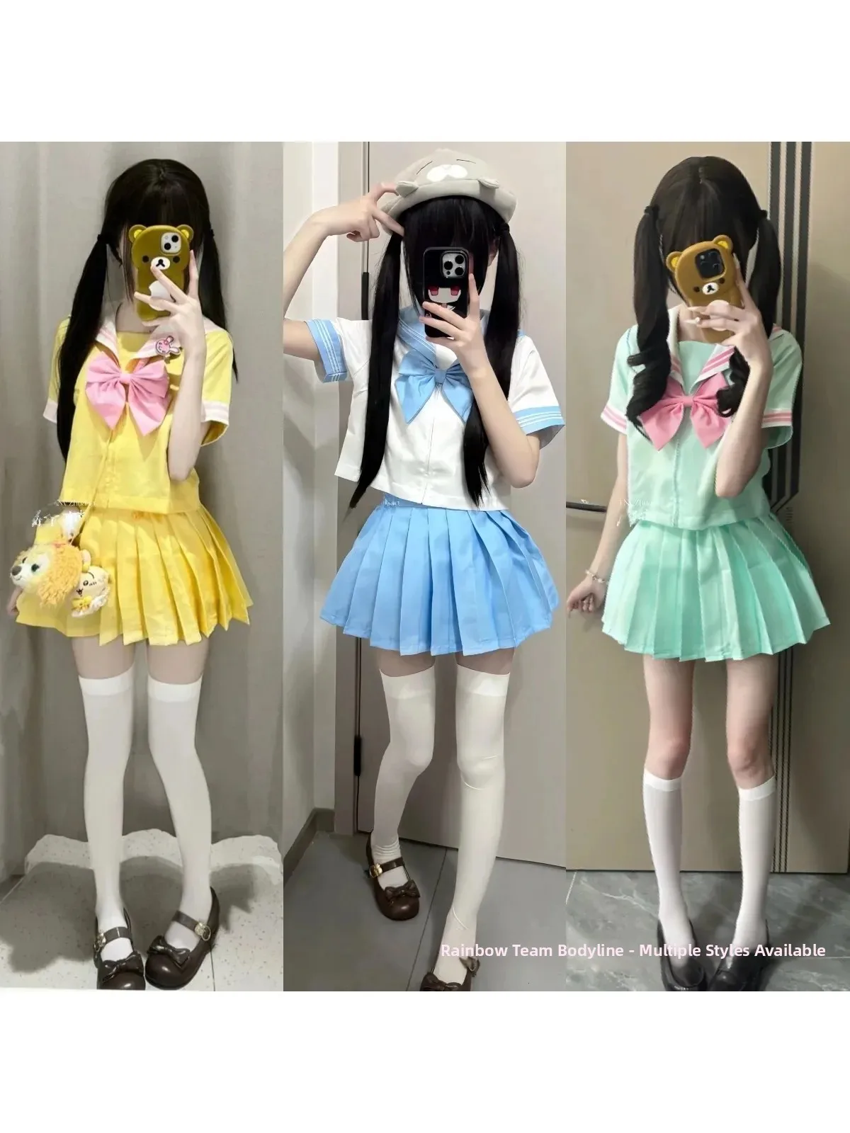 Cute Style Sailor Suit Skirt Set Bodyline Retro Multi-Color Breathable High Waist Summer Fashion Japanese School Uniform