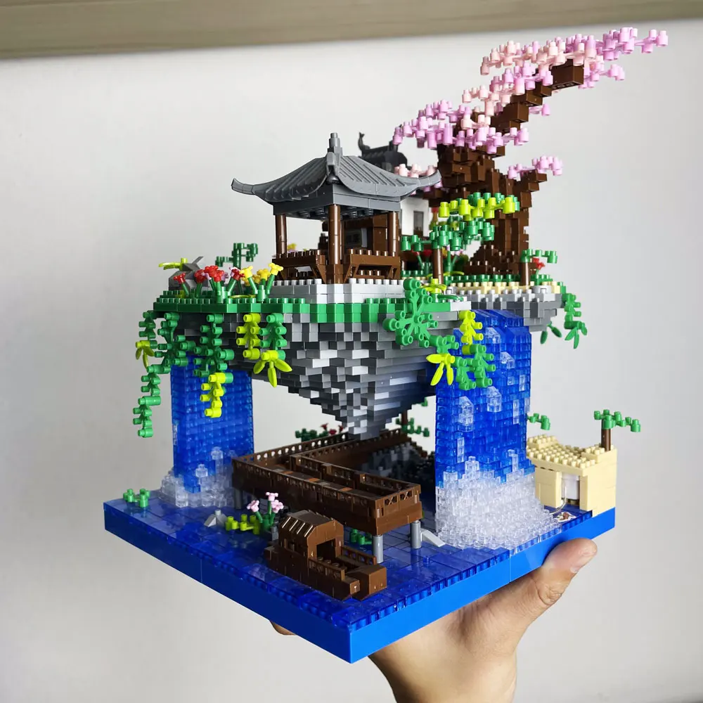 ชุดของเล่นตัวต่อรูปบ่อน้ำดอกพีชพร้อมกล่องบรรจุภัณฑ์: สไตล์สถาปัตยกรรมจีน ตกแต่งบ้านอย่างมีสไตล์ ของขวัญสุดพิเศษสำหรับนักสะสม