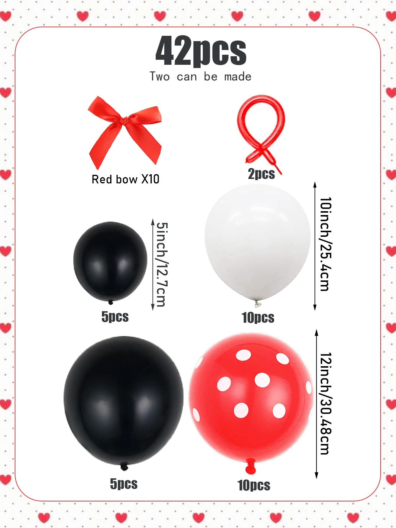 42-teiliges Rotes Maus-Ballon-Set, bestehend aus mattschwarzen Latexballons, roten Ballons mit Punkten und roten Magic-Ballons. Geeignet – Detail 2