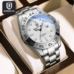 QINGXIYA Top Brand Luxury Solid Stainless Steel Quartz Watch for Men Waterproof Luminous Hands Date Sport Wristwatch Mens Clock