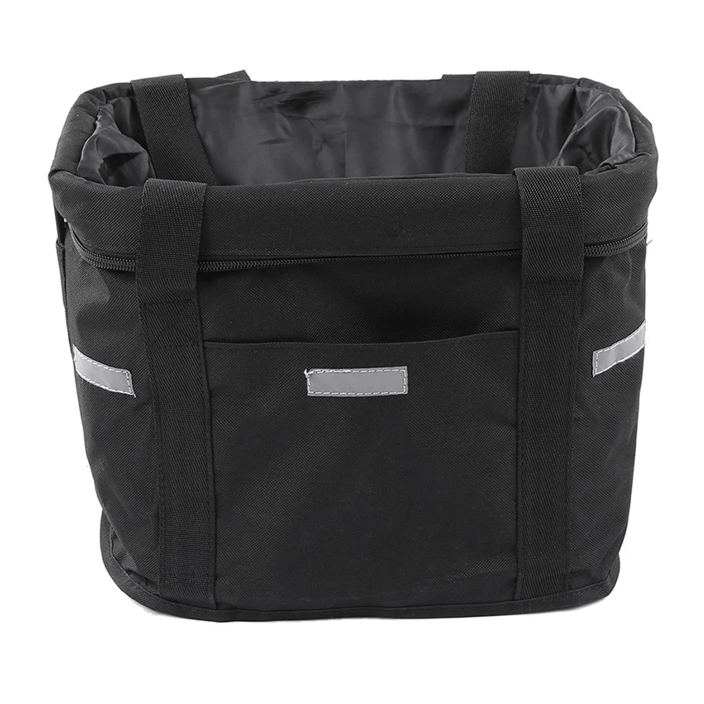 

Waterproof Bike Basket Foldable Front Hanging Storage Bag With Lid Cycling Black Quick Release Buckle Detachable Design For