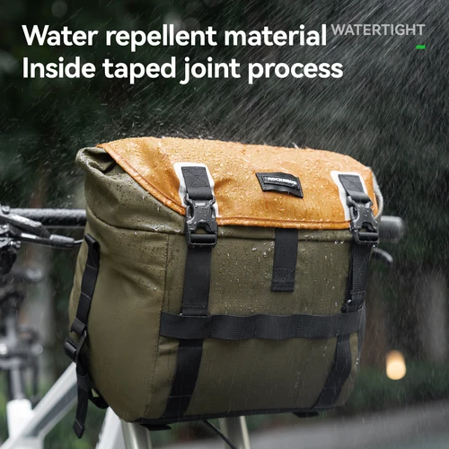 Imagen 2 del producto ROCKBROS Bolsa frontal para bicicleta, bolso de hombro portátil impermeable, versátil para múltiples escenarios, bolsa para manillar expandible de 24L