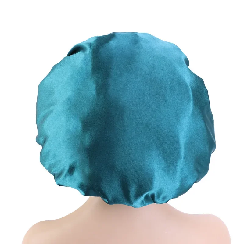 Satin Bonnet  Sleeping Cap Double Color Ding Big Lace Nightcap Extra Large Round Cap Hair Care Hair Shower Caps