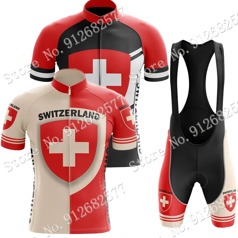 Switzerland Flag 2025 Cycling Jersey Set Summer National Red Clothing Road Bike Shirts Suit Bicycle bib Shorts MTB Maillot