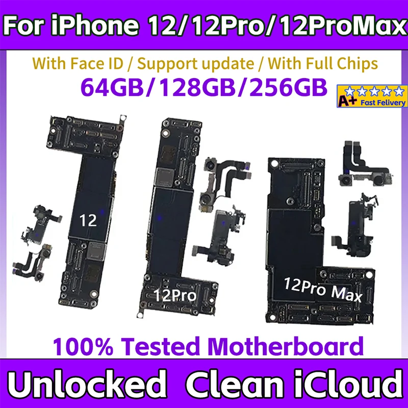 

Unlocked For iPhone 12 Pro 12 Pro MAX Motherboard With Face ID Logic Board Clean iCloud Full Working For iphone 12 board MB