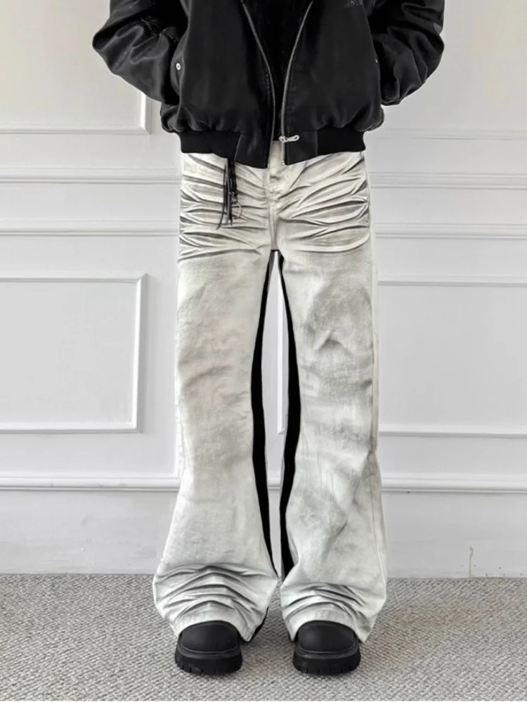 

2025 г., американские ретро-стили Y2K, лоскутные, грязные, белые мешковатые джинсы, брюки для мужчин, одежда, новые свободные хлопковые длинные брюки в стиле рок