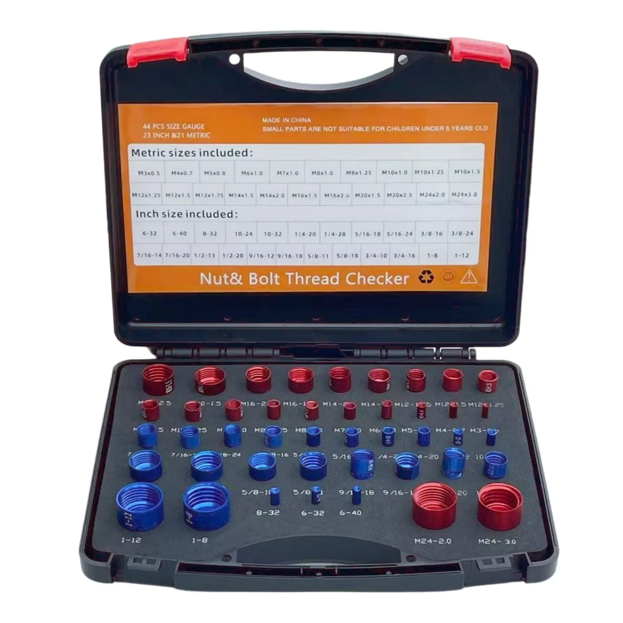 Screw nut, thread checker 44-piece set of metric and British nut checker gauge