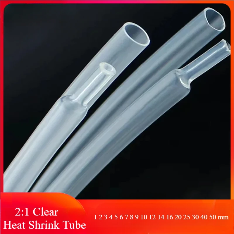 1 Meter 2:1 Clear Heat Shrink Tube  Dia1 2 3 4 5 6 7 8 9 10 12 14 16 20 25 30 40 50 mm Polyolefin Thermal Cable Sleeve Insulated