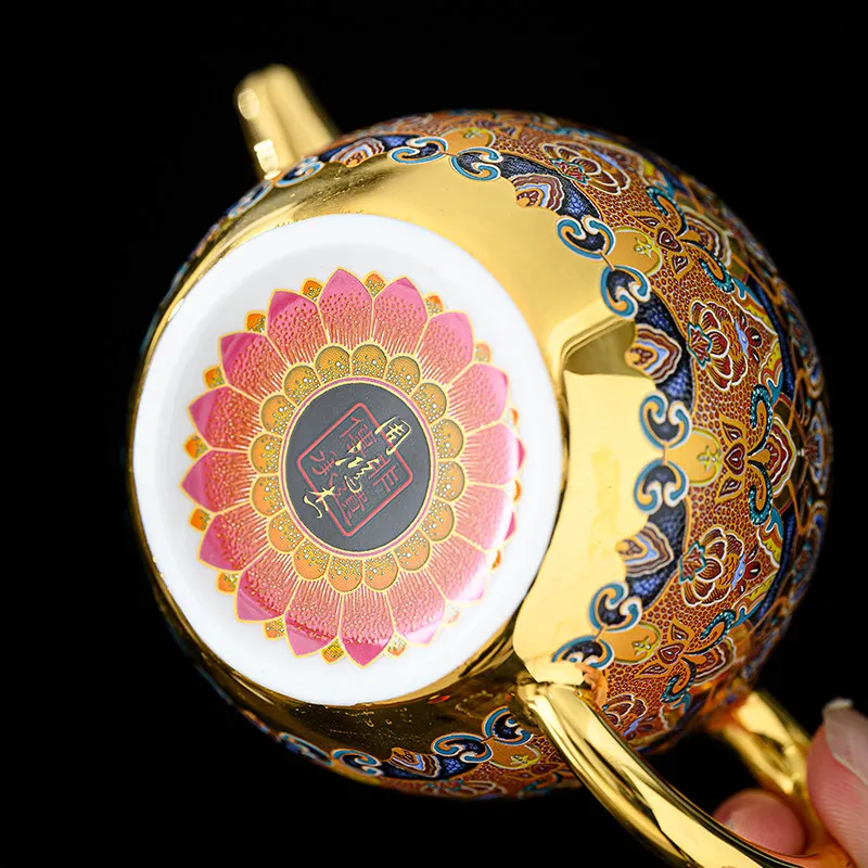 Handmade Dunhuang Impression Gilt Teapot Stacked Flowers Enamel Color Tea Brewer Teacup Cover Bowl Gold Cup Small Gold Pot 3