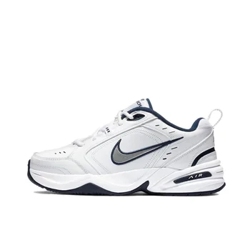 Nike Air Monarch 4 Low รองเท้าผ้าใบสําหรับบุรุษและสตรีคลาสสิก Retro Casual clunky รองเท้า Cushioned รองเท้าผ้าใบสีขาวและสีเงิน