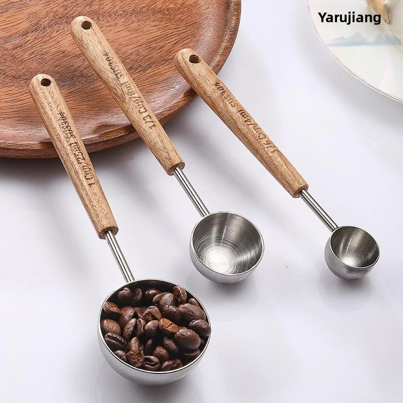 304 Stainless Steel Measuring Spoon 25ml with Wood Handle for Coffee Beans Milk Powder Baking Tools Quantity Spoon Kitchen Ut...