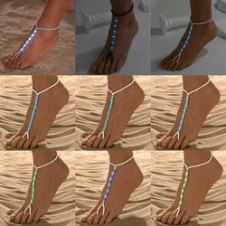 Bohemian style colorful beaded finger style luminous women's anklet