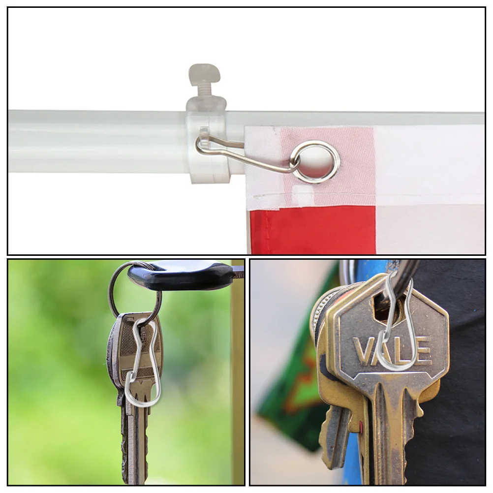 

20Pcs Stainless Steel Flagpole Clips Reusable Spring Hooks Secure Flag Attachment Outdoor Flagpole Hardware Flag Pole Parts
