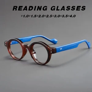 نظارات قراءة كلاسيكية قديمة الطراز جديدة بإطار دائري مضادة للضوء الأزرق تكبير ذكي ياباني لكل من الطول والقريب #4