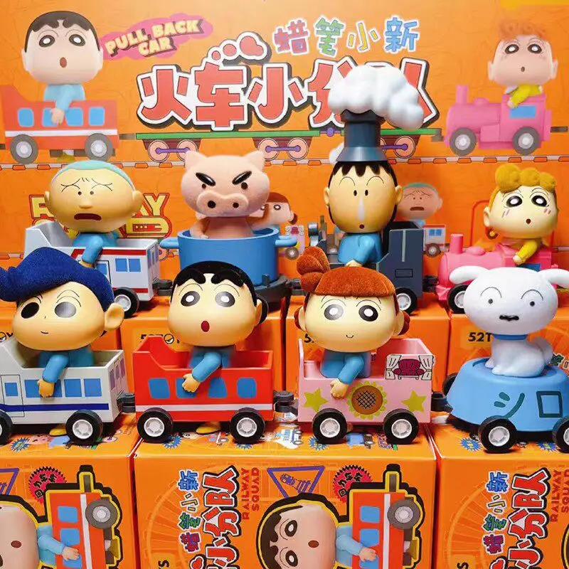 

52TOYS Crayon Shin-Chan Train Team Blind Box Flocked Movable Action Figure Pull Back Car Desktop Ornament For Anime Collectors