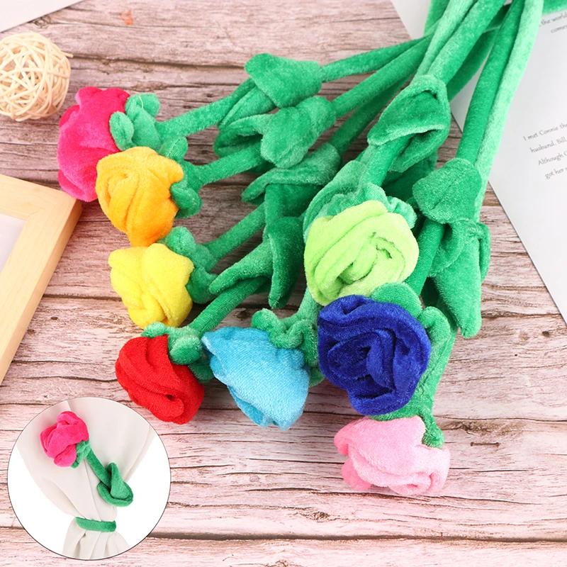 1Pc Cartoon Rose Flower Stuffed Soft Plush Toy Creative Curtain Buckle Home Decoration Christmas Valentine\'s Day Gift For Girls