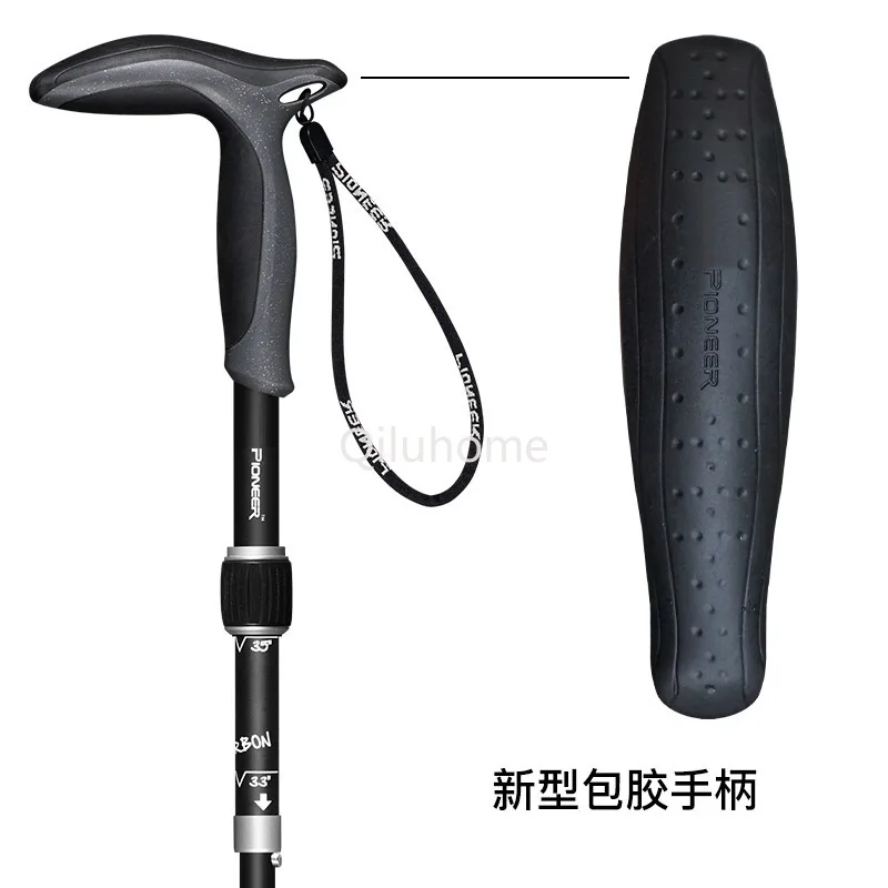 Folding Rod with Curved Handle Ultra-Short Retractable 99% Carbon Trekking Pole Outdoor Walking Stick T-Type Walking Stick