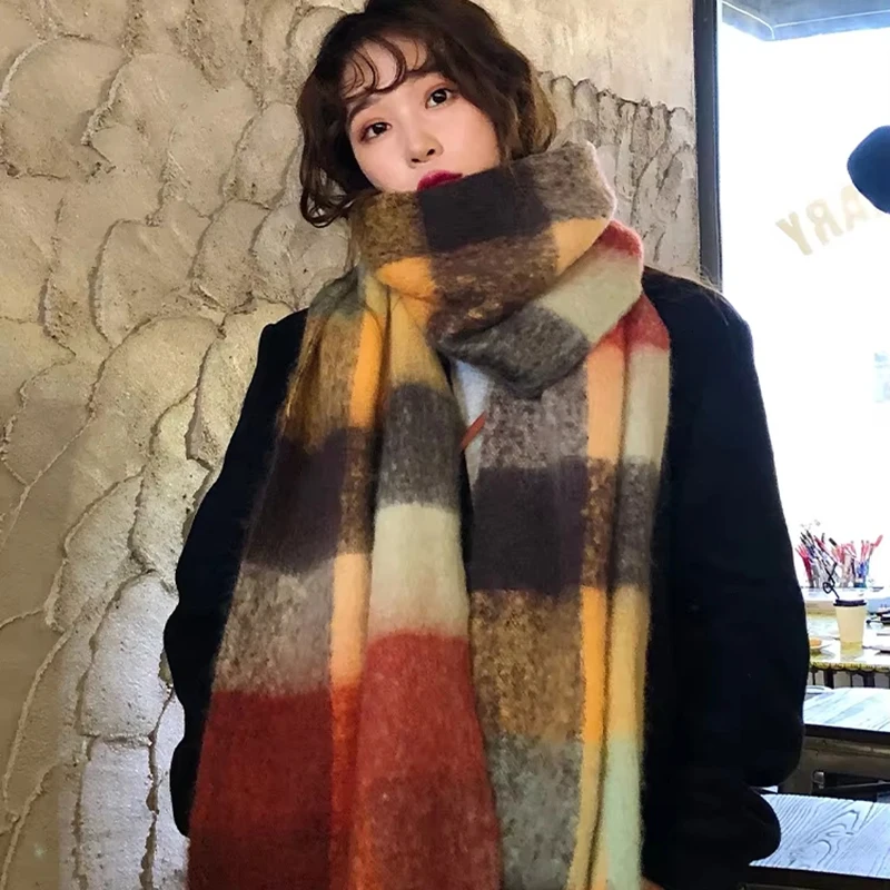 

2025 Winter Thick Warm Scarf for Women Cashmere Shawl Wraps Female Pashmina Neckerchief Bufanda Rainbow Hairy Tassel Echarpe