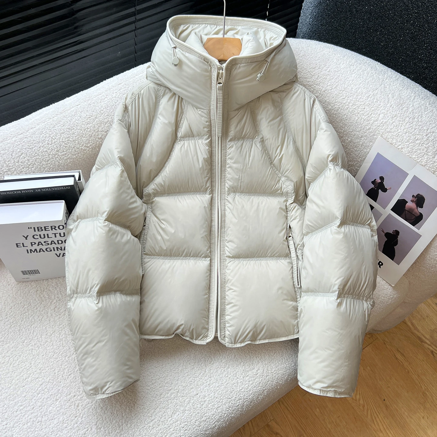 Fashionable Short Cotton Jacket with Hood Men's Loose Fit Slimming Autumn Winter Coat European Design Casual Style Zipper Clo...