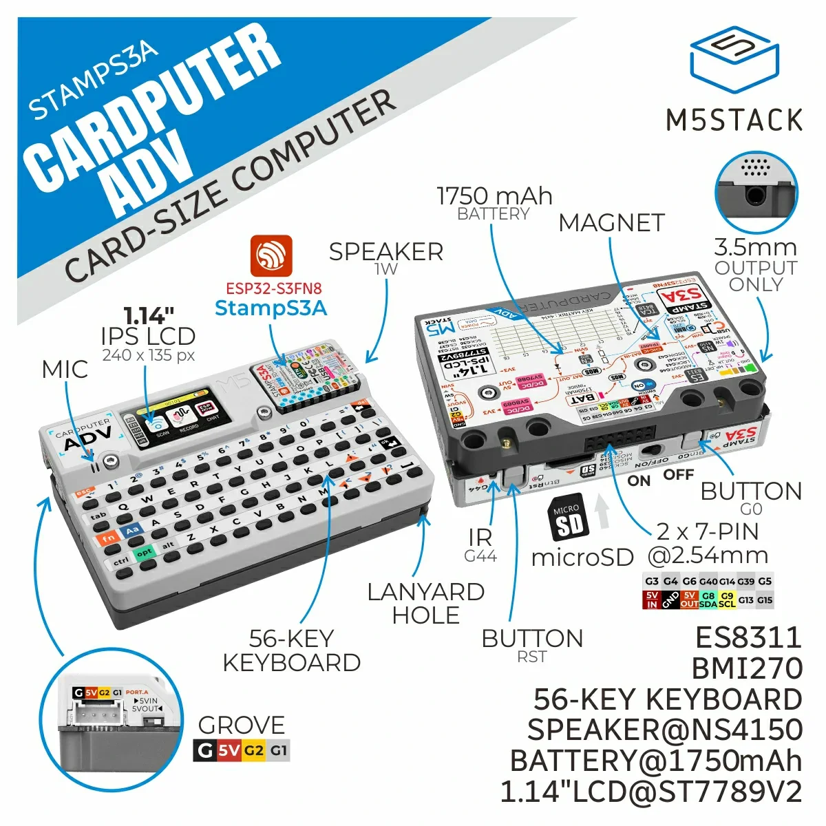 M5Stack Cardcomputer ADV Kit ESP32 Development Board 1.14 "LCD Screen for IoT Intelligent Development
