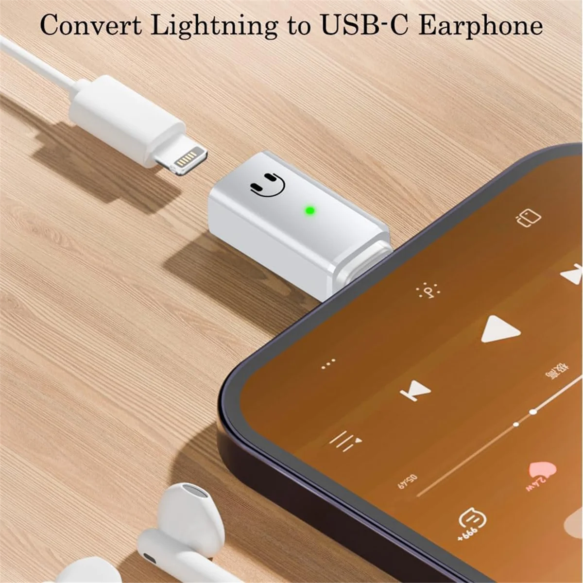 헤드폰 어댑터 USB-C 남성-여성 오디오 어댑터, USB 유형 C-15/15 Plus 흰색 인터페이스 헤드폰 변환기