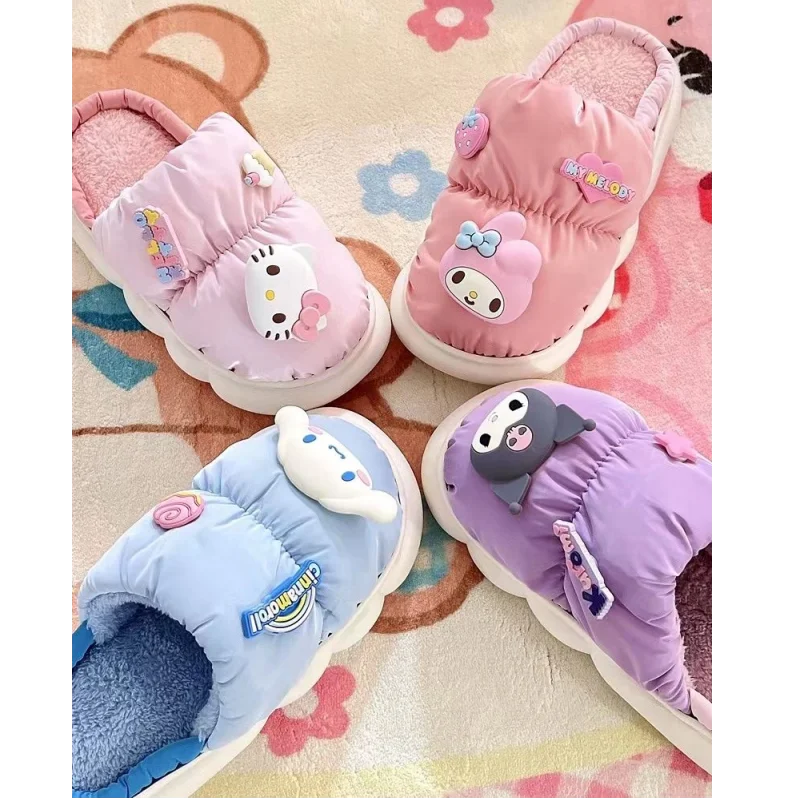 Sanrio My melody Kuromi Cinnamoroll Hello kitty cute creative cartoon pattern thickened warm indoor non-slip cotton slippers