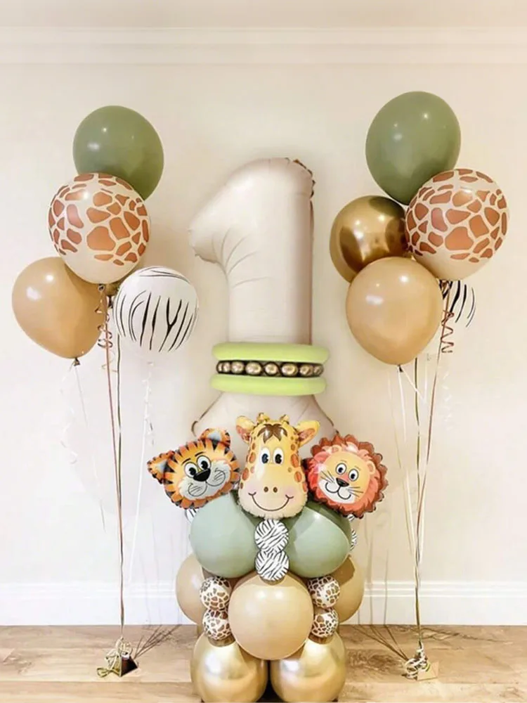 40 Stück Dschungel Retro Tier Ballon Set Löwe Giraffe Ballon 1-9 Geburtstag Dekoration Jahrestag Dschungel Thema Party Dekoration – Detail 2