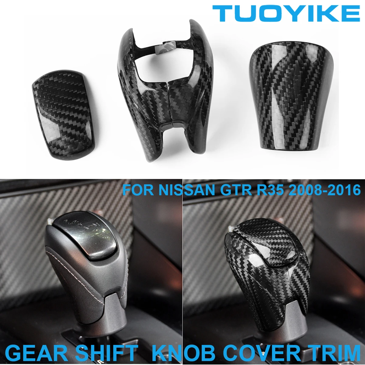 

LHD RHD Real Dry Carbon Fiber Interior Central Console Gear Shift Lever Knob Cover Trim Sticker For Nissan GTR GT-R R35 2008-16