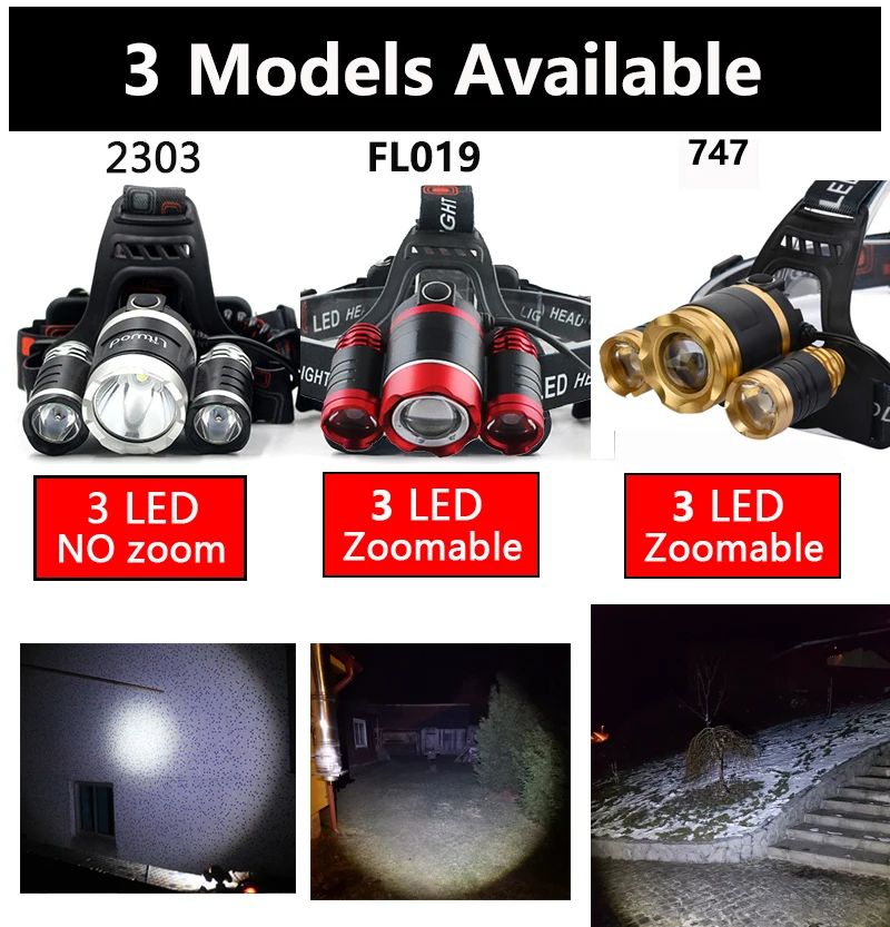 3 LED Headlight Powerful USB Rechargeable Zoom Headlamp Fishing Head Lamp Torch Waterproof Hunting Camping outdoor Lantern Z70