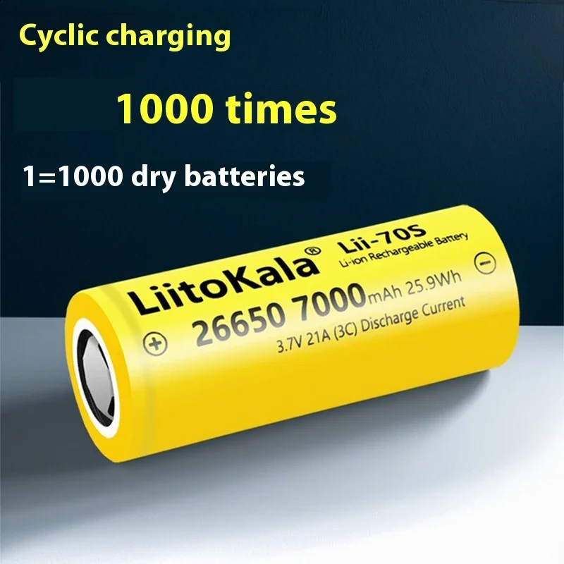 26650 Lithium Ion Battery - 7000mAh 35A 3.7V Rechargeable | For High-Power Flashlights, Vaping Devices, Solar Lights