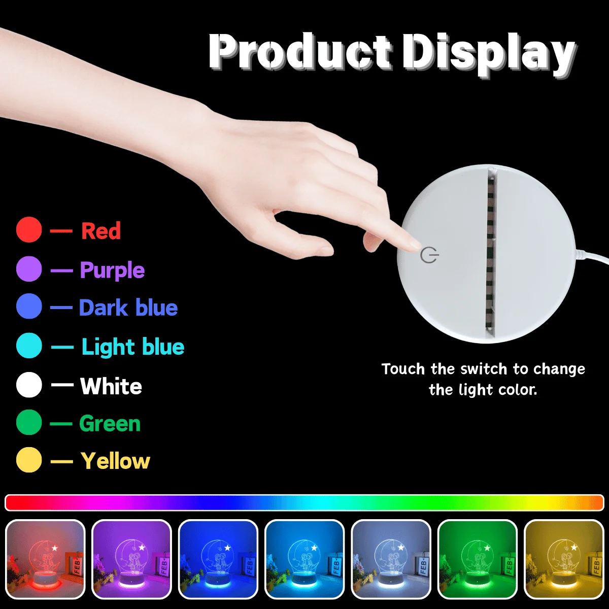 1pc Moon Lover 3D Night Light, USB Powered Night Light, Suitable for Multiple Scenarios, Touch Switch with Seven Color Change