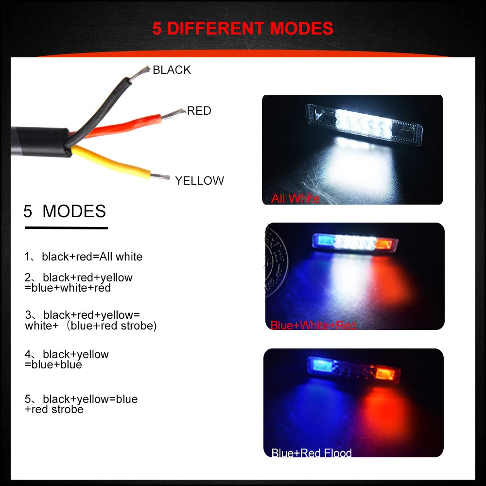Car LED Work Light Headlights Auxiliary Lights Jeep Wrangler JK TJ motorcycle 48W Red Blue Yellow White Strobe Inspection Lights