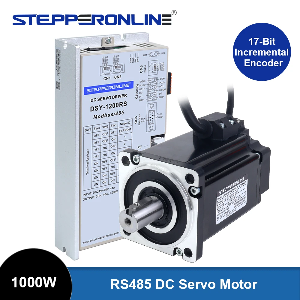 STEPPERONLINE DSY Series 1000W RS485 DC Servo Motor Kit 24-70VDC 3.2Nm 3000RPM with Servo Driver 17-Bit Incremental Encoder IP65